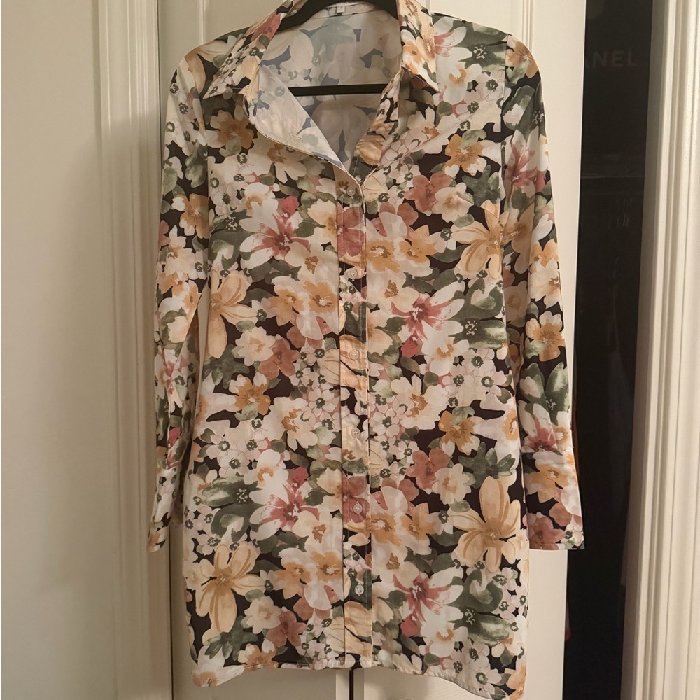 More to Come floral long sleeve button up dress